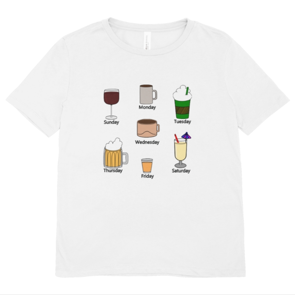 Custom Graphic Tee with Weekly Drink Design